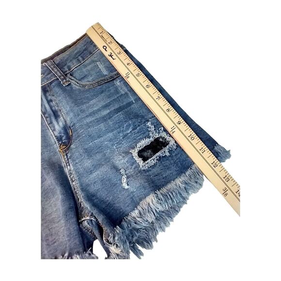 PUDR JEANS Distressed Lace Denim Bootie Shorts Blue Black Juniors Size S - Picture 11 of 13